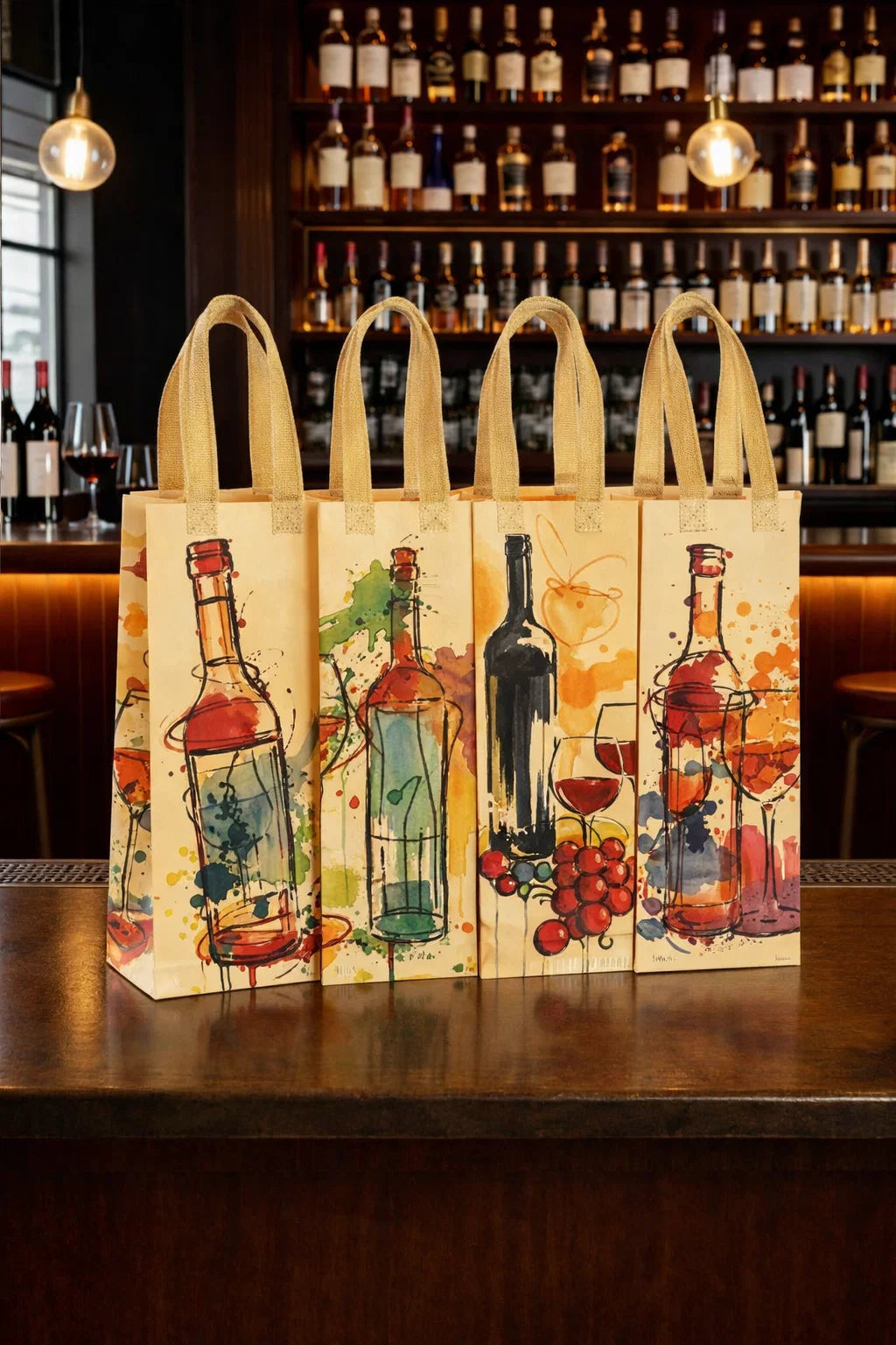 Watercolour Wine Bag Set of 4