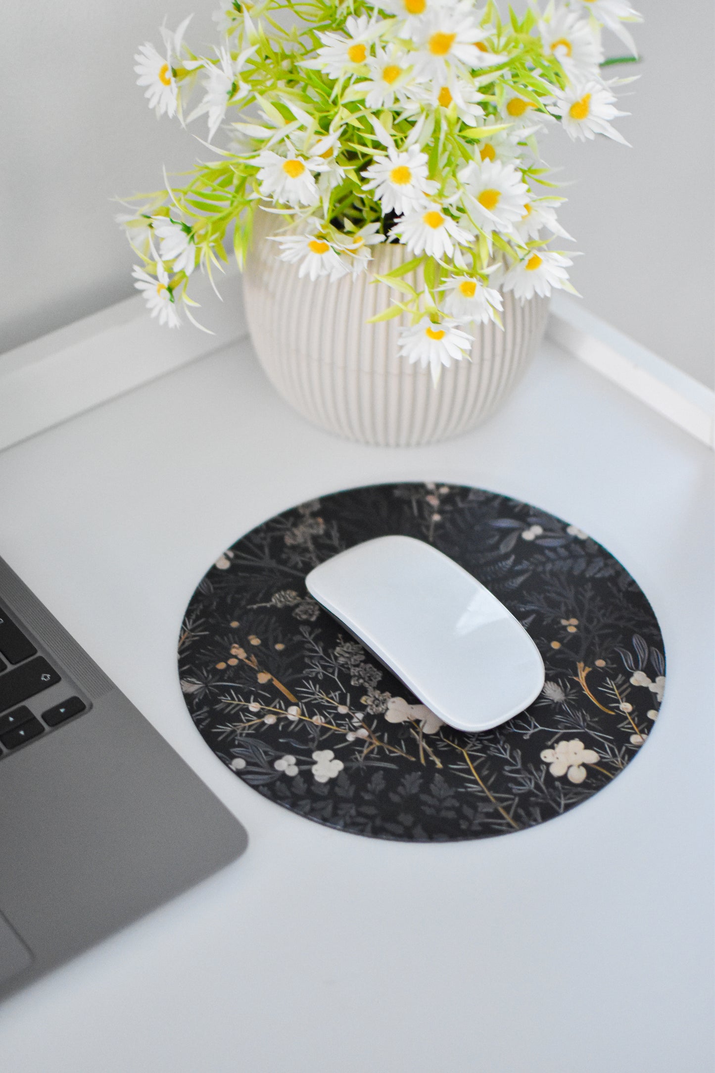 Black Botanical Mouse Pad