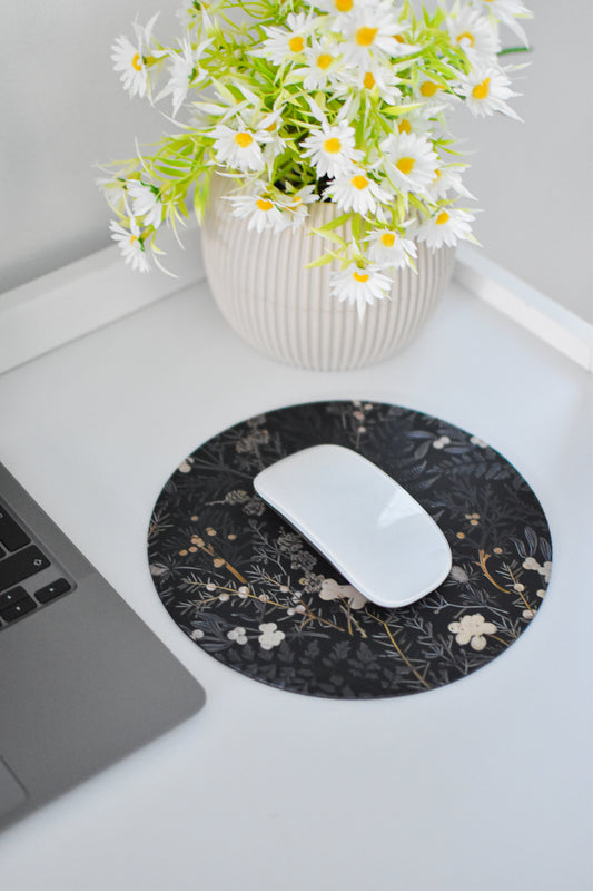 Black Botanical Mouse Pad